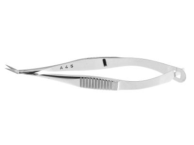 Gills-Welsh-Vannas micro scissors, 3 3/8'',angled 5.0mm blades, sharp tips, flat handle