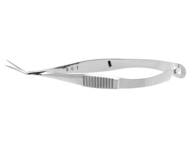 Gills-Welsh-Vannas micro scissors, 3 3/8'',angled 11.0mm blades, sharp tips, flat handle