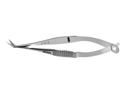 Vannas capsulotomy scissors, 3 3/8'',angled to side 6.0mm blades, sharp tips, flat handle