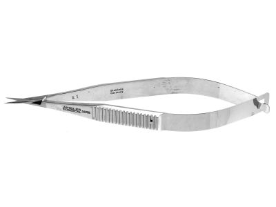 Micro iris scissors, 4 3/8'',delicate, straight 10.0mm blades, sharp tips, flat spring handle