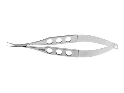 Tibolt punctal scissors, 4 5/8'',curved blades, blunt tips, micro grooves on lower blade, flat 3-hole handle