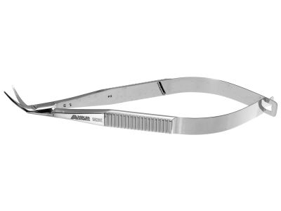 Castroviejo corneal scissors, 4'',mini model, curved right 9.0mm blades, blunt tips, flat handle