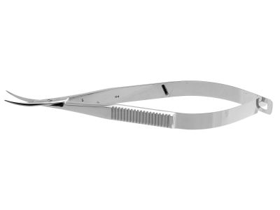 Castroviejo corneal scissors, 4 1/2'',universal model, medium, curved 16.0mm blades, blunt tips, flat handle