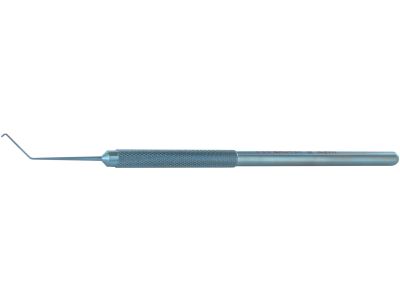 D&K Rosen nucleus splitter, 4 3/4'',angled 45º shaft, 10.0mm from bend to tip, sharp inner sides, cutting edge 45º to axis, round handle, titanium