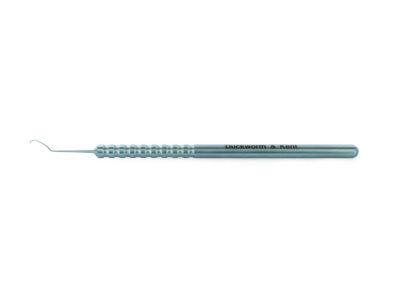 D&K Green nucleus divider, 4 7/8'',10.0mm 60º angled shaft, 1.0mm curved tip, sharp inner sides, left handed surgeon, cutting edge 45º to axis, round handle, titanium
