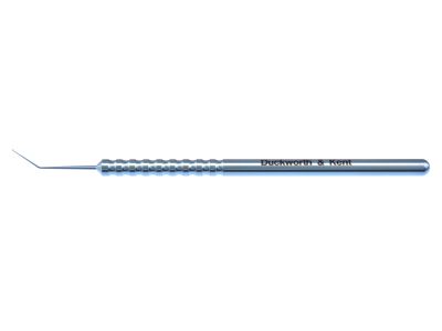 D&K reverse Sinskey iris and IOL hook, 4 3/4'',angled shaft, 10.0mm from bend to tip, 0.18mm diameter tip, round handle, titanium