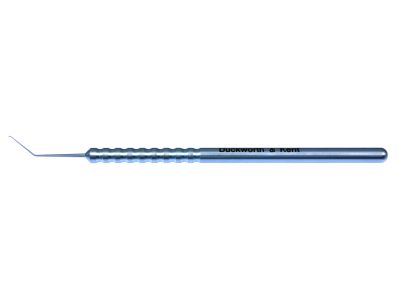 D&K Sinskey hook, 4 3/4'',angled shaft, 10.0mm from bend to tip, 0.18mm diameter tip, round handle, titanium
