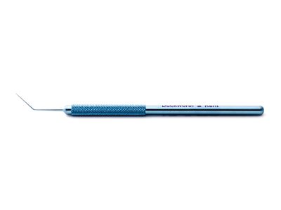 D&K Mackool nucleus rotator/elevator, 4 3/4'',angled shaft, 12.0mm from bend to tip, 0.75mm tip, round handle, titanium