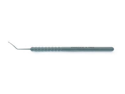 D&K nucleus rotator, 4 5/8'',angled shaft, 12.0mm from bend to tip, 0.65mm diameter tip, round handle, titanium