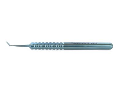 D&K Tsukahara scleral depressor, 4 1/2'',angled 55º shaft, 6.0mm tip length, highly polished, large diameter round handle, titanium