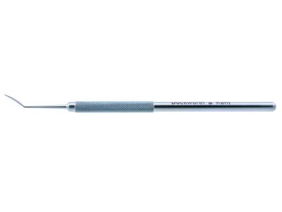D&K Buratto LASIK oval spatula, 4 3/4'',vaulted 35º shaft, 1.3mm x 10.5mm blade, round handle, titanium