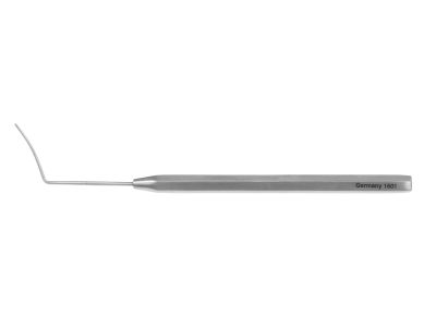 Barraquer iris spatula, 3 1/2'',vaulted, 0.5mm x 15.0mm blade, blunt tip, hexagonal handle