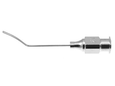 Randolph cyclodialysis cannula, 21 gauge, vaulted, 12.0mm from bend to tip, flattened tip, end opening, 27.0mm overall length excluding hub