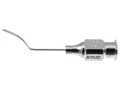Slade femtosecond hydrodissection cannula, 23 gauge, vaulted, 14.0mm from bend to tip, helps release the gas bubble trapped under the nucleus, 20mm overall length excluding hub