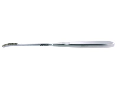 Diamond surface rasp, 7 3/8'', curved backward, 7.0mm wide, flat surface, flat handle