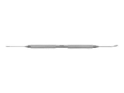 Femtosecond incision spatula, 4 1/2'', double-ended, angled, 8.0mm from bend to tip, 1.0mm and 2.0mm spatula with beveled edges, pointed tips, round handle