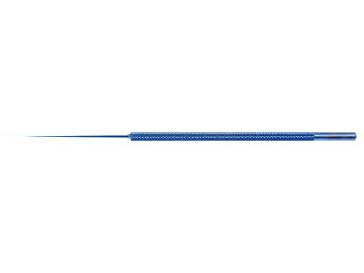 Weiss retinal pick, 6'',32 gauge, straight shaft, 120º angled 0.5mm long tip, round handle, titanium