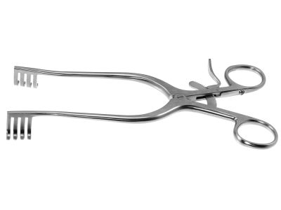 Adson self-retaining cerebellar retractor, 7 1/2'',straight, 4x4 blunt prongs, ring handle with ratchet