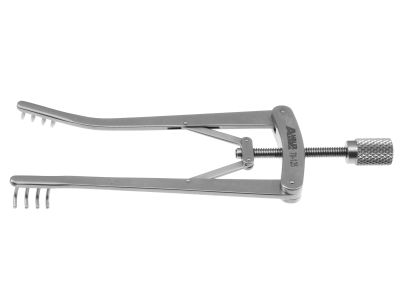 Alm retractor, 4'',straight, 4x4 blunt prongs, 2 1/2''wide, thumb-screw tension
