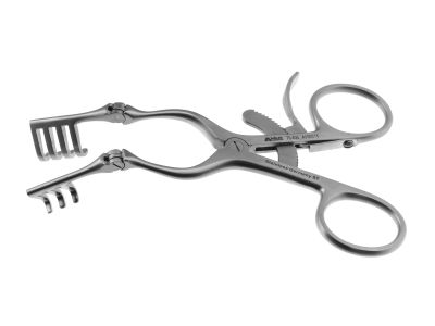 Beckman-Weitlaner self-retaining retractor, 5 1/2'',hinged blades, 3x4 blunt prongs, ring handle with ratchet catch