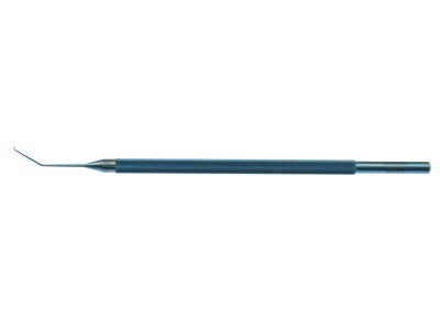 Sung reverse nucleus chopper, 4 1/2'', angled 45º shaft, angled tip, for use in the left hand, round handle, titanium
