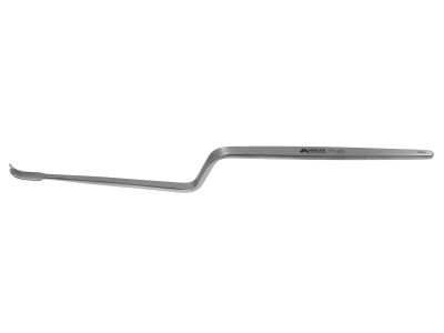 D'Errico nerve root retractor, 9'',bayonet shaft, angled, 7.0mm wide x 11.0mm long blade, flat handle