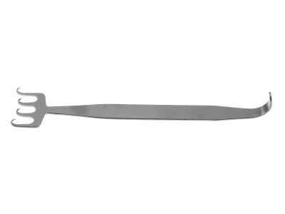 Freeman facelift (Rhytidectomy) rake retractor, 7'', 4 sharp offset prongs, 38.0mm wide blade, flat handle