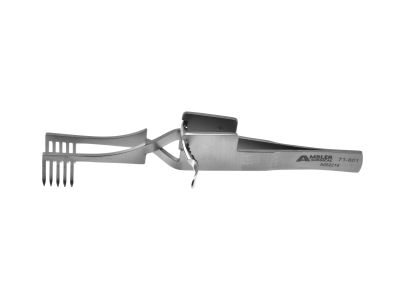 Heiss wound retractor, 4 1/4'',straight, 5x5 sharp prongs, 10.0mm x 10.0mm deep, cross-action, with ratchet catch