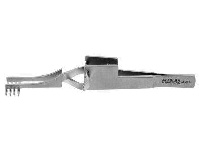 Knapp self-retaining retractor, 4'',straight, 4x4 sharp prongs, 1''wide, cross-action, with ratchet catch