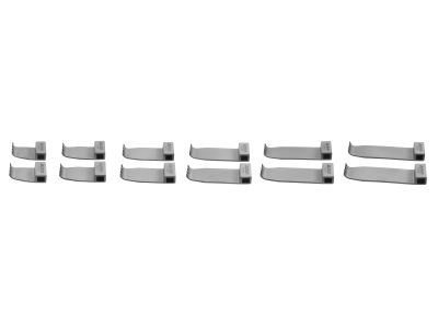 McCulloch-type microdiscectomy retractor muscle blades, narrow pattern, 6 pair set includes 1 pair of 2.0cm x 3.0cm, 2.0cm x 4.0cm, 2.0cm x 5.0cm, 2.0cm x 6.0cm, 2.0cm x 7.0cm and 2.0cm x 8.0cm blades, titanium (72-543, 72-544, 72-545, 72-546, 72-547 and