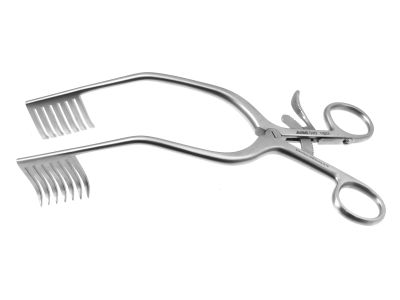 Miskimon cerebellar retractor, 7 1/2'',7x7 sharp prongs, ring handle with ratchet