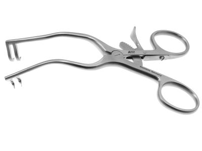 Paparella-Weitlaner self-retaining retrator, 5'',2x2 sharp prongs, 13.0mm long, 33.0mm spread, ring handle with ratchet catch