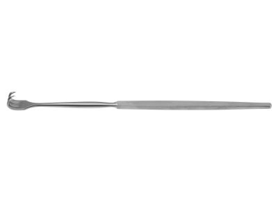 Rake finger retractor, 6'',rigid shaft, 3 sharp prongs, 8.0mm wide, flat handle