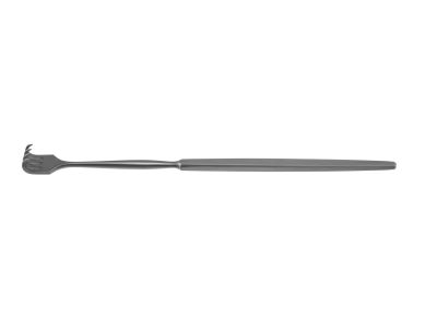 Rake finger retractor, 6'',rigid shaft, 4 sharp prongs, 12.0mm wide, flat handle