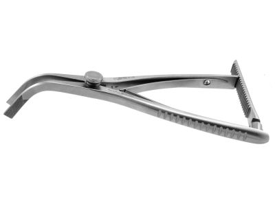 Saxena bone grafting retractor, 6 1/2'',cross-serrated jaws, squeeze handle with ratchet