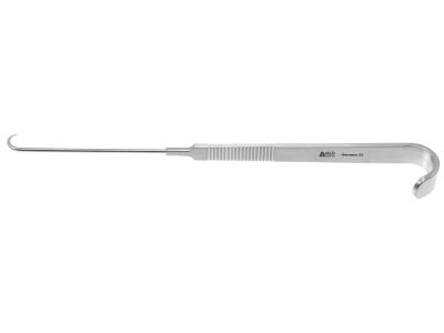News tracheal retractor, 5 5/8'',curved, sharp tip, flat handle