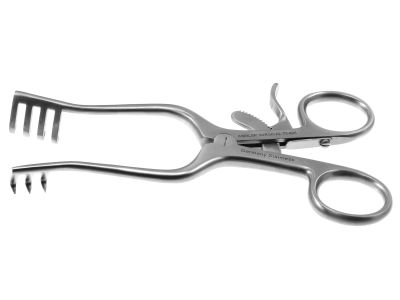 Weitlaner self-retaining retractor, 5 1/2'',3x4 sharp prongs, ring handle with ratchet catch