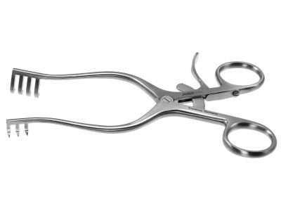 Weitlaner self-retaining retractor, 6 1/2'',3x4 sharp prongs, ring handle with ratchet catch
