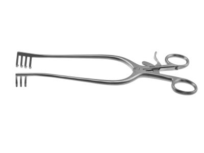 Weitlaner self-retaining retractor, 9 1/2'', 3x4 blunt prongs, ring handle with ratchet catch