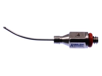 Bimanual aspiration tip, 21 gauge, curved shaft, 0.4mm single aspiration port, for use with Ambler # 7650E