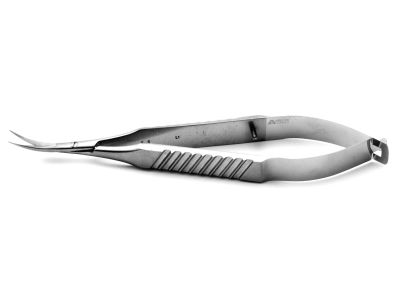 Adventitia microsurgical dissecting scissors, 4 3/8'',curved 15.0mm blades, micro serrated lower blade, sharp tips, flat 8.0mm wide handle