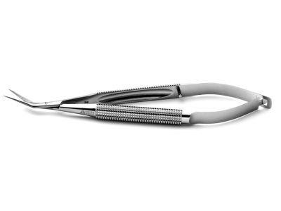 Castroviejo microsurgical scissors, 4 1/2'',fine, angled 25º blades, sharp tips, round handle