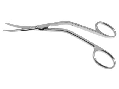 Cinelli-Fomon dorsal scissors, 5 1/4'',angled shanks, curved blades, blunt tips, ring handle