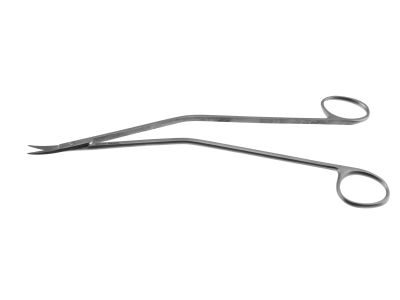 Dandy trigeminal scissors, 7 3/4'',angled shanks, straight blades, sharp tips, ring handle