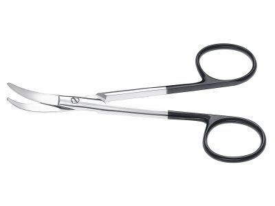 Fomon lower lateral scissors, 4 1/4'',strongly curved Superior-Cut blades, micro serrated lower blades, blunt tips, ring handle