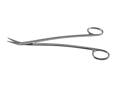 Dean tonsil scissors, 6 3/4'',curved shanks, angled blades, serrated bottom blade, blunt tips, ring handle