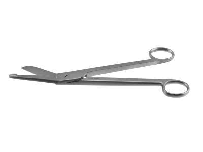 Esmarch plaster scissors, 9'',heavy, angled blades, probe point tip, one large ring handle