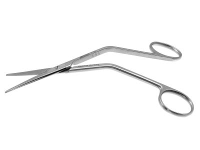 Fomon dorsal scissors, 5 3/8'',angled shanks, straight blades, blunt tips, ring handle