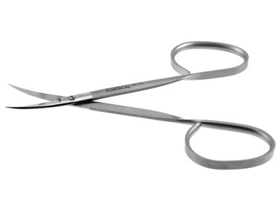 Iris scissors, 3 7/8'',curved 18.0mm blades, sharp tips, ribbon handle