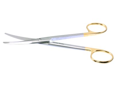 Kaye facelift (Rhytidectomy) scissors, 5 1/2'', heavy, curved TC blades, semi-sharp edges, micro serrated lower blade, blunt flattened tips, gold ring handle